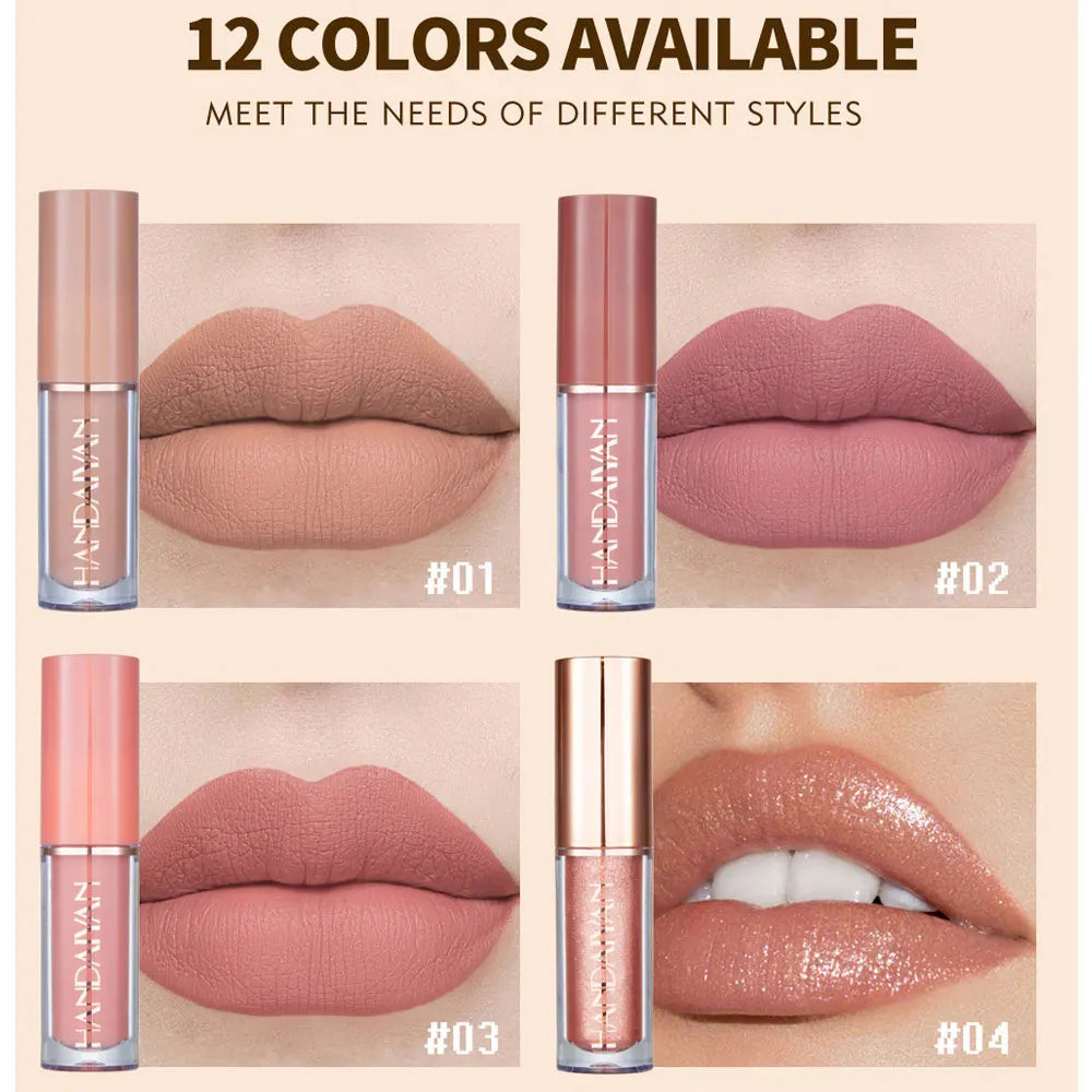 12 Color Matte Liquid Lipstick Kit Non Stick Cup Waterproof Lip Gloss