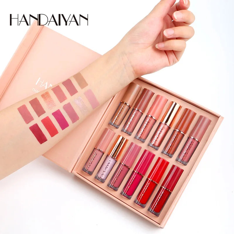 12 Color Matte Liquid Lipstick Kit Non Stick Cup Waterproof Lip Gloss