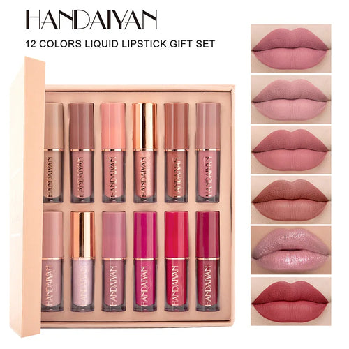 12 Color Matte Liquid Lipstick Kit Non Stick Cup Waterproof Lip Gloss