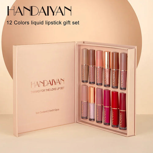12 Color Matte Liquid Lipstick Kit Non Stick Cup Waterproof Lip Gloss